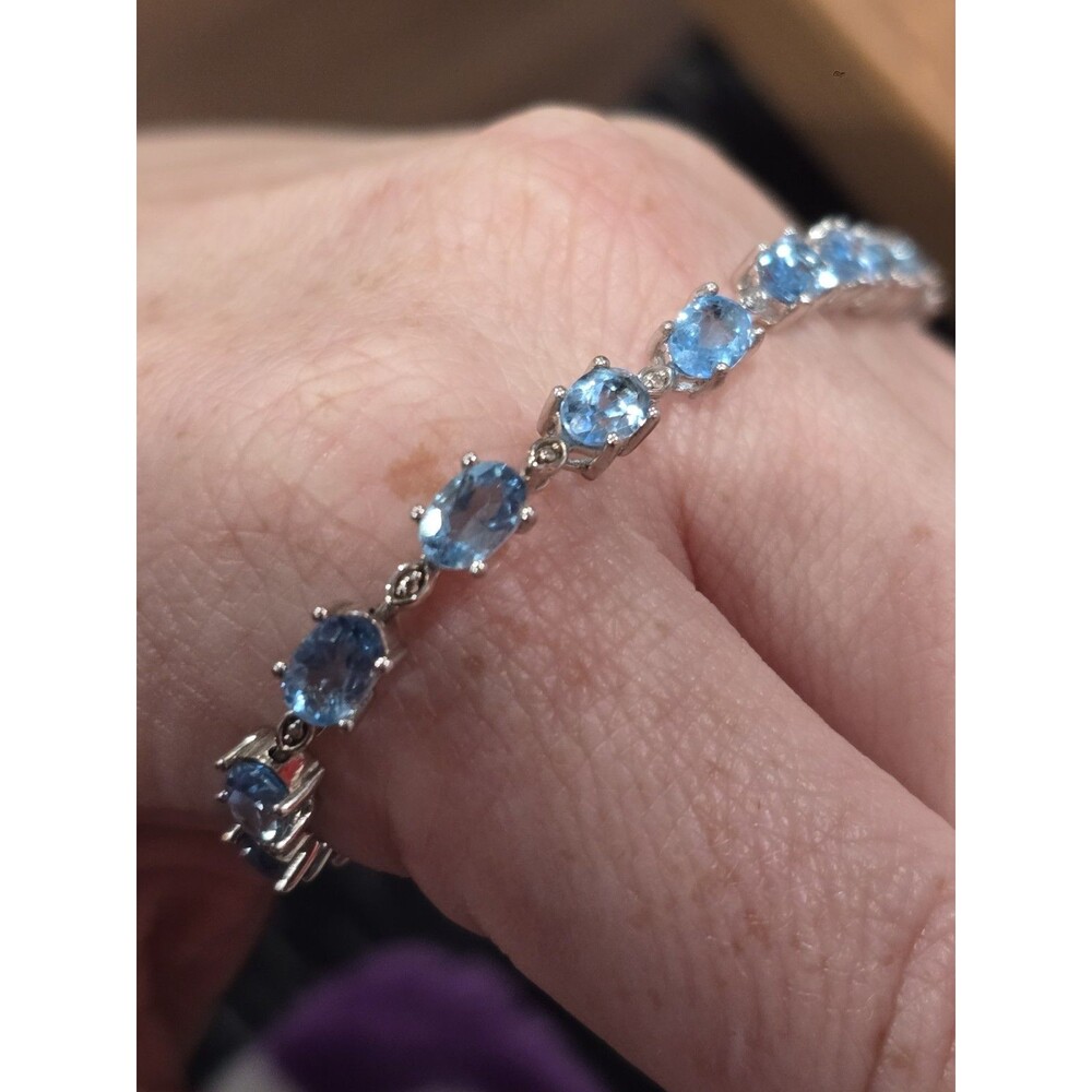 JWBR 925 Sterling Silver Blue Oval Gemstone Tennis Bracelet 7.5